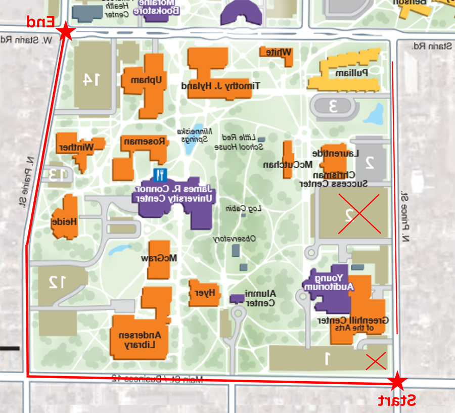 UW-Whtiewater Homecoming parade map