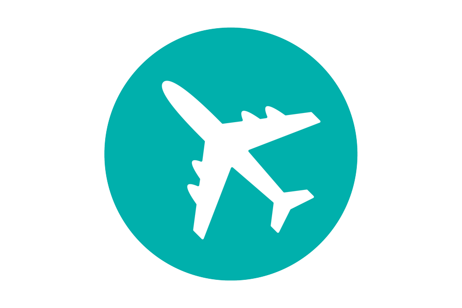 Teal icon with an airplane.