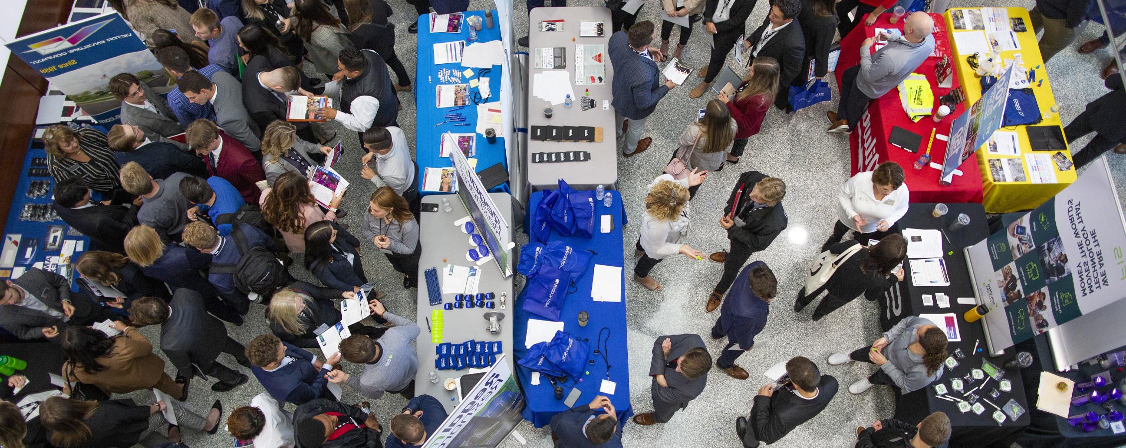 People fill the lobby in Hyland Hall during an AMA Regional Marketing Conference.