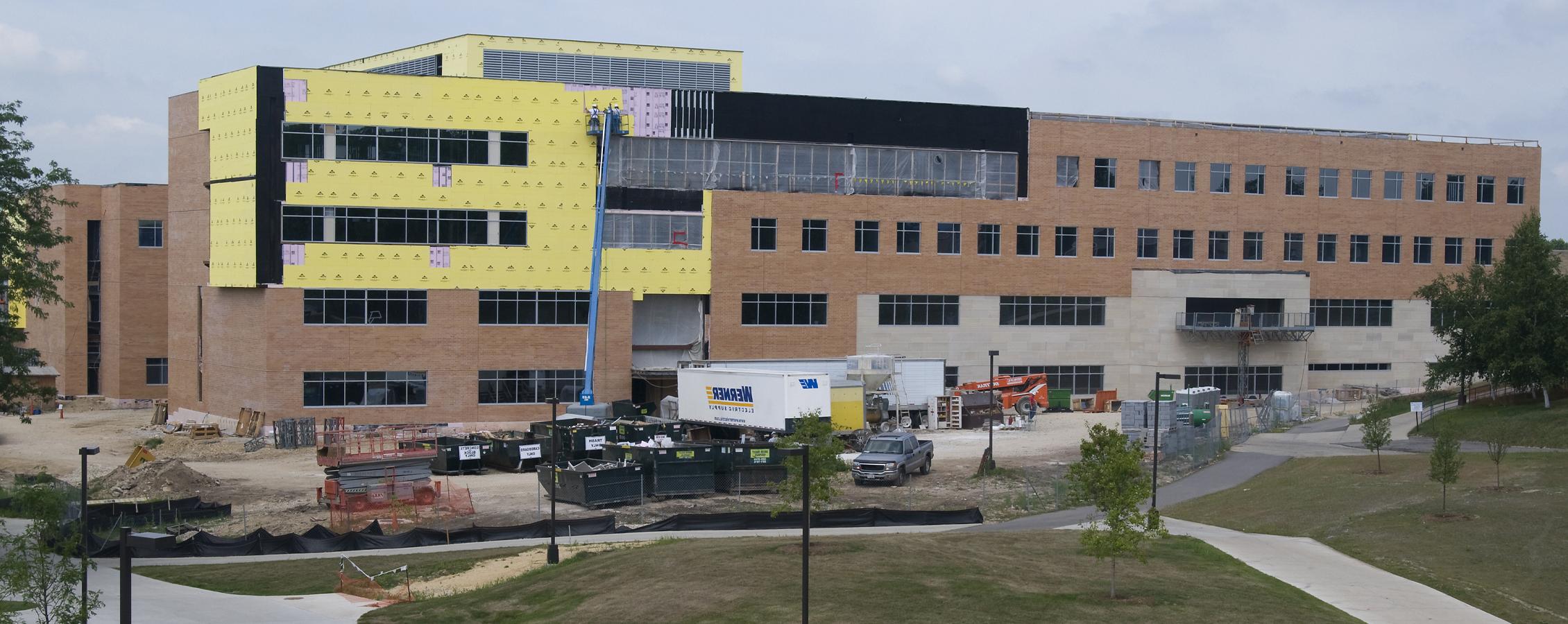 The exterior of Hyland Hall under construction.